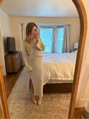 Splendid Cream Ribbed Knit Skirt & Top Set